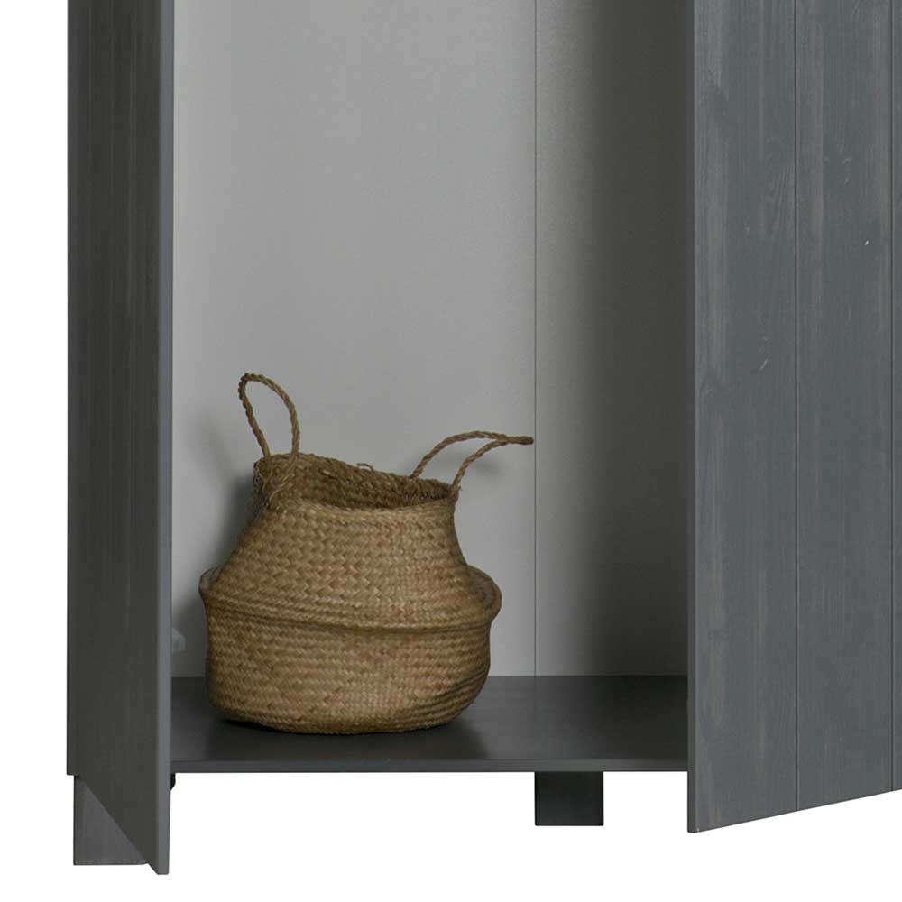 Kiefernholz Kleiderschrank in Dunkelgrau - Isnos
