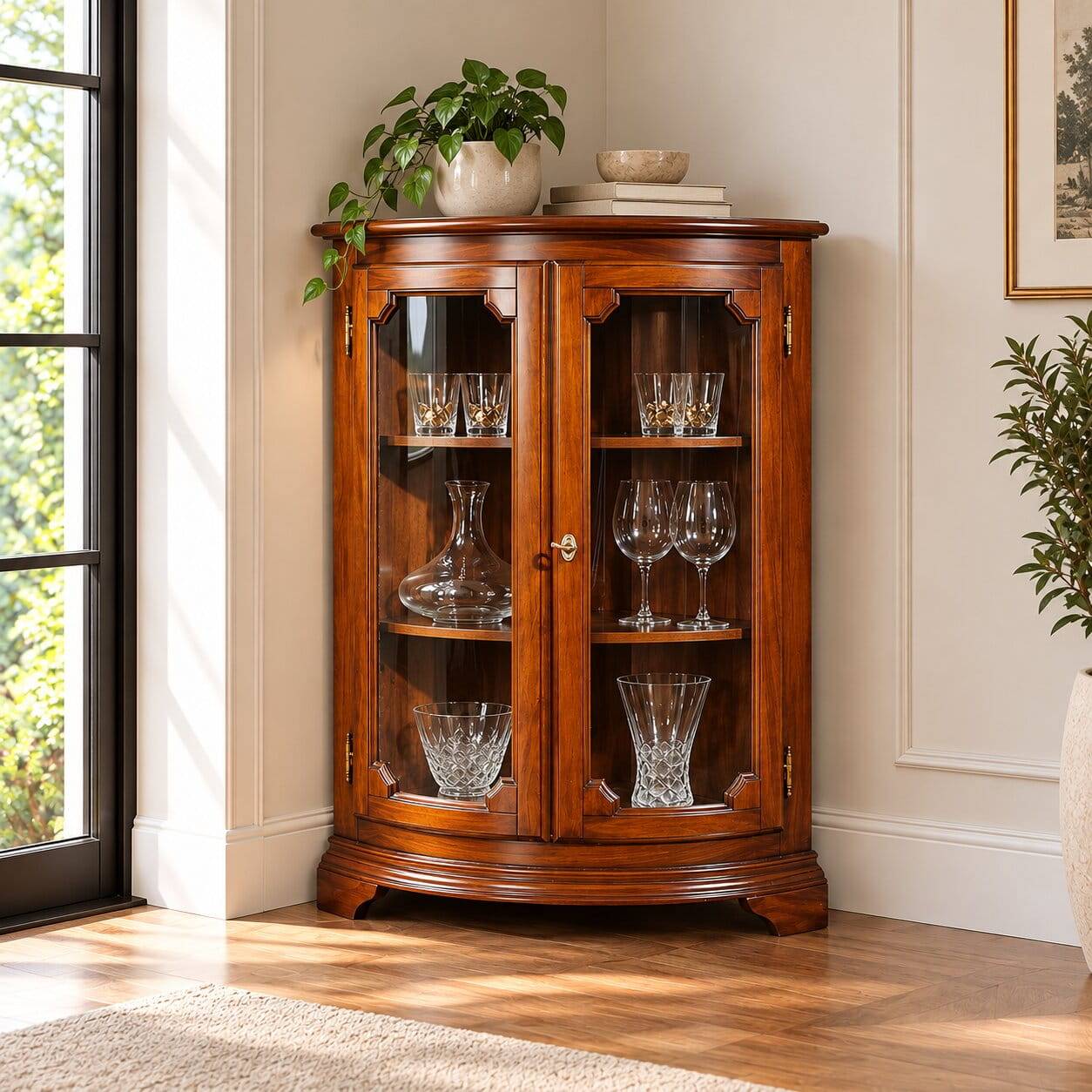 Klassisch gestaltete Eckvitrine 112 cm hoch - Yawira