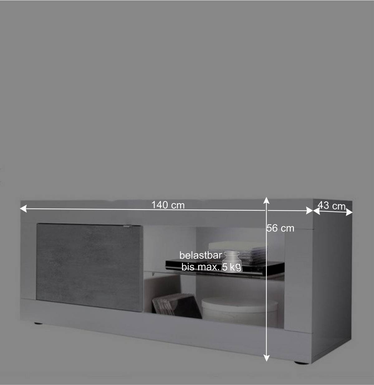 TV Element in Weiß HG mit Beton Dekor - Narandu