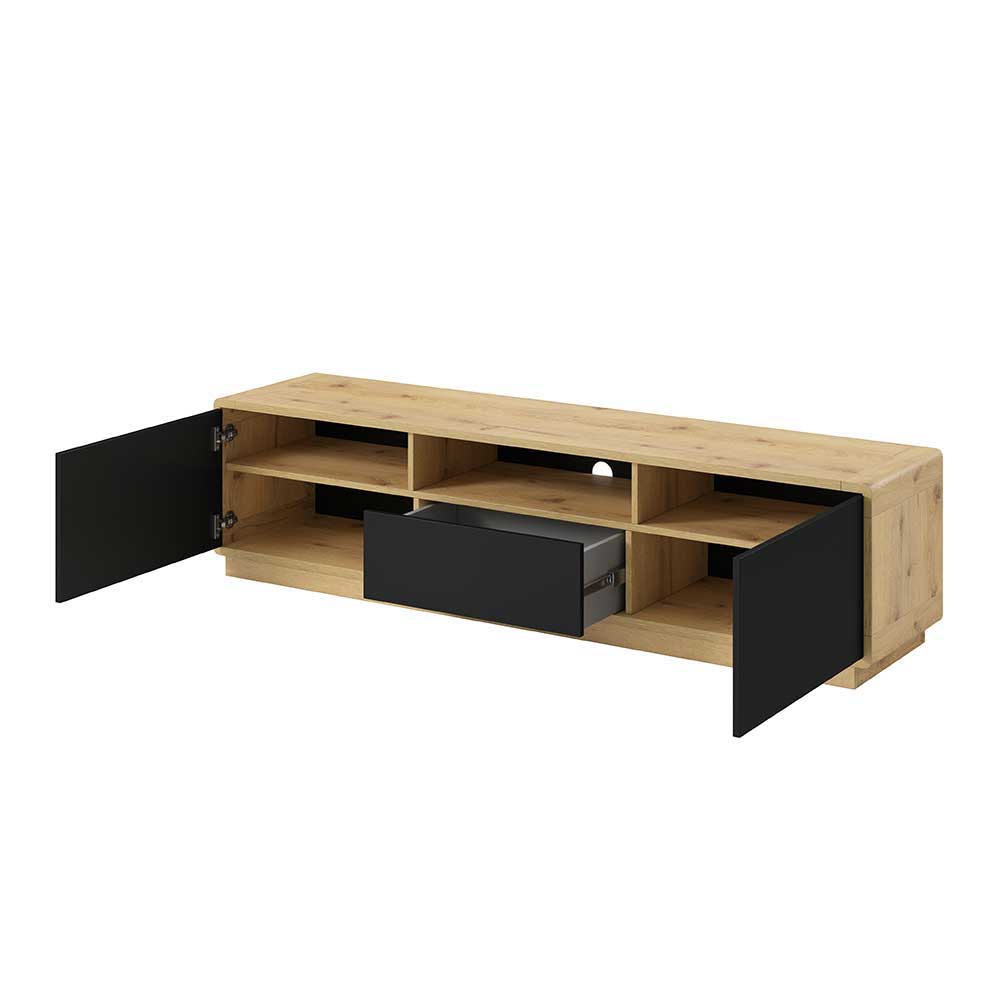 Modernes TV Lowboard in Schwarz & Wildeiche Optik - Ilunas