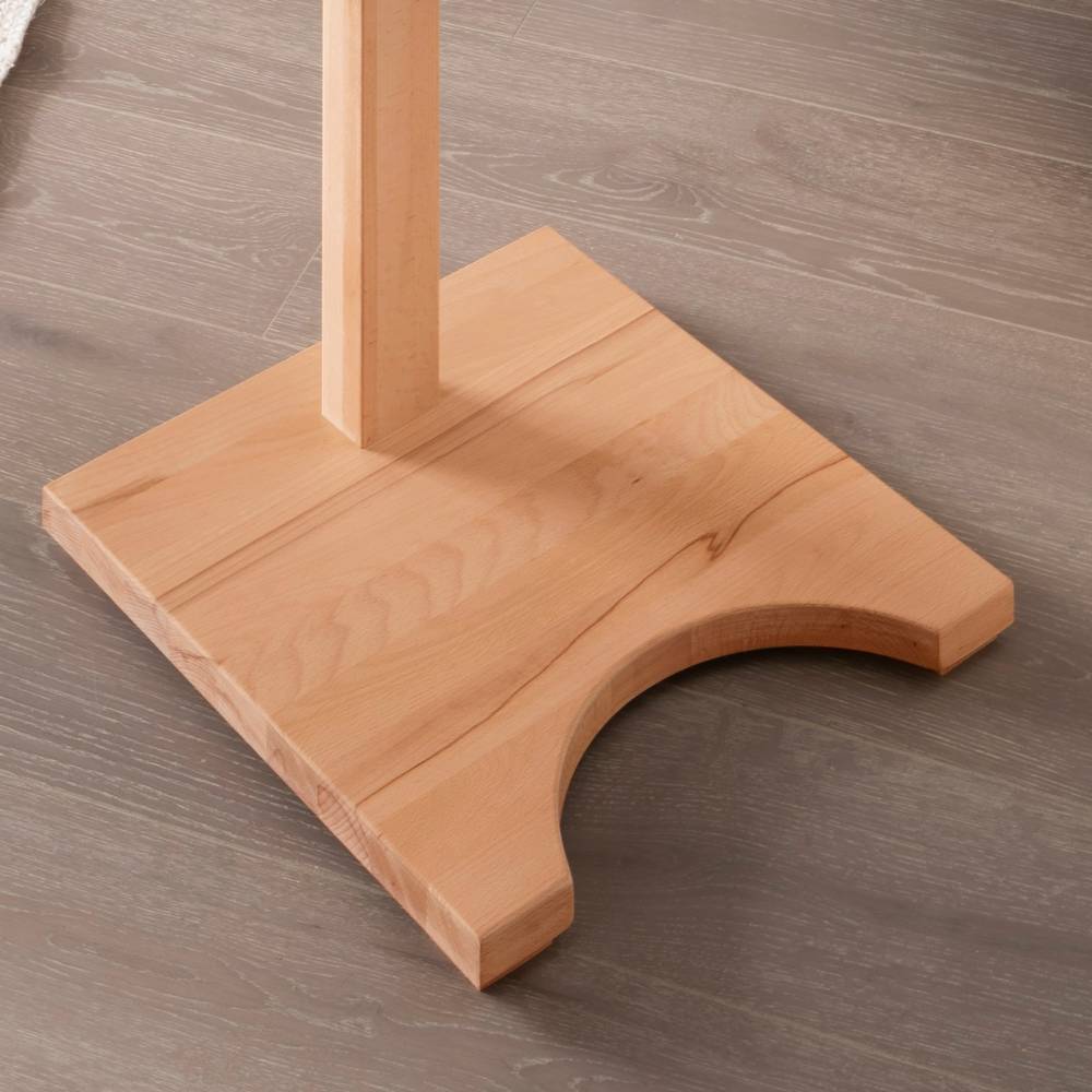 Stabiler Massivholz-Standfuß aus geölter Buche mit elegantem Ausschnitt für das Stehpult – Radulyn