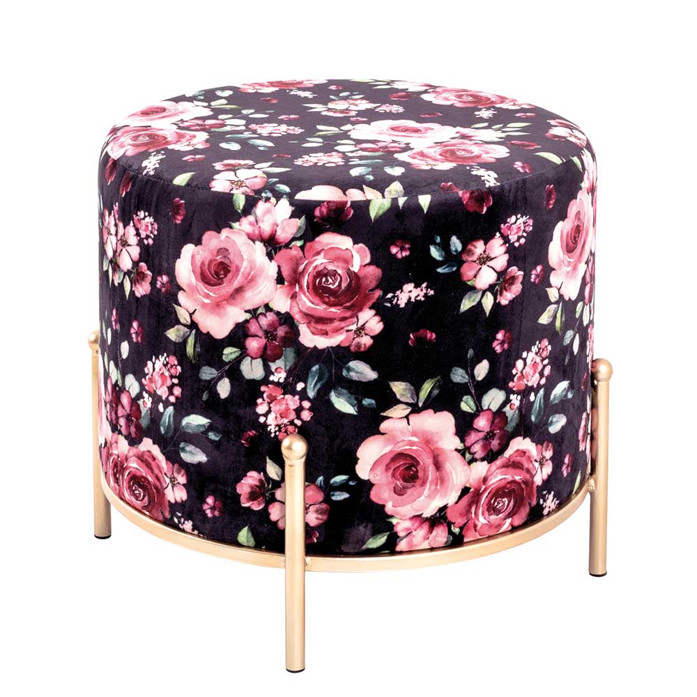 Runder Polsterhocker mit Rosen Samt - Auray