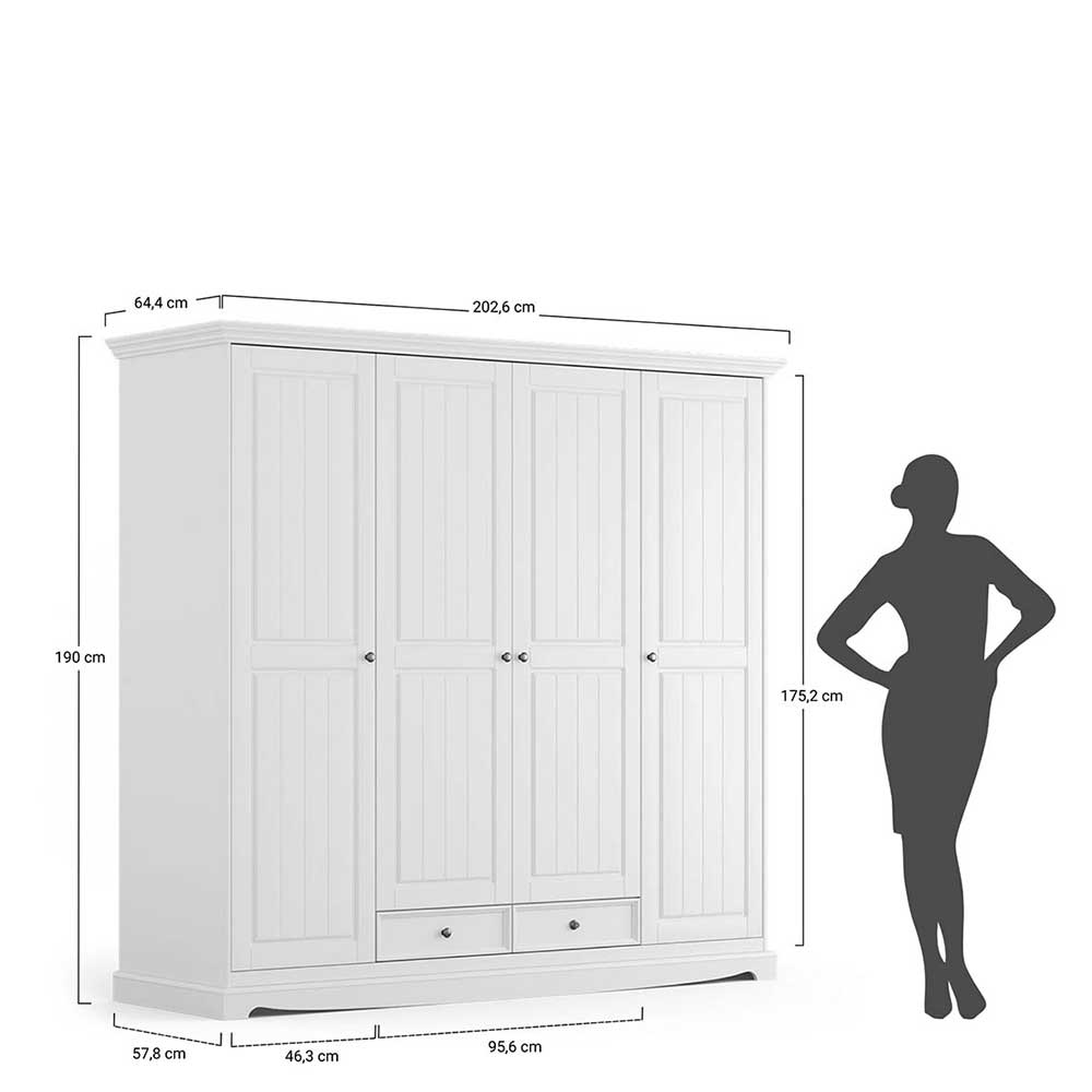 Landhaus Kleiderschrank in Weiß lackiert - Indico