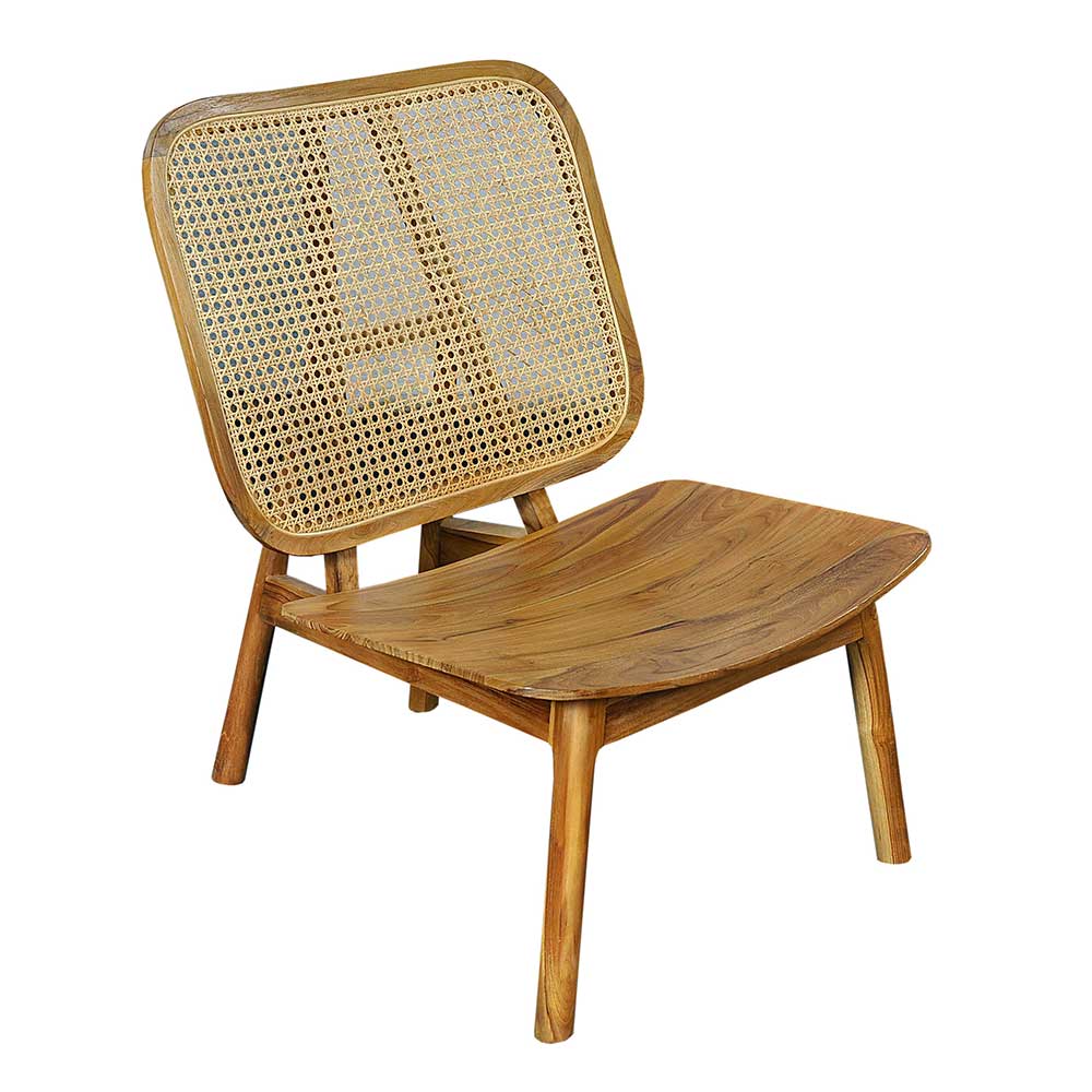 Freistehender Wohnzimmer Stuhl aus Teak Massivholz mit Rattan Geflecht – Vivienno