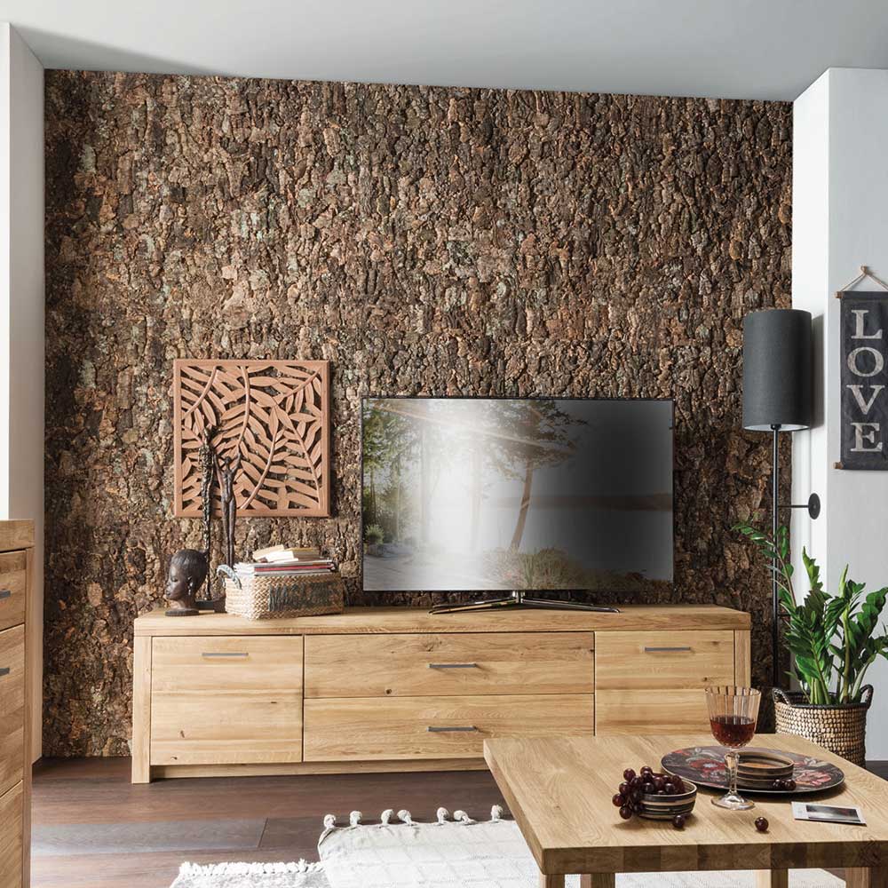 Wildeiche TV Lowboard aus geöltem Massivholz - Loitons