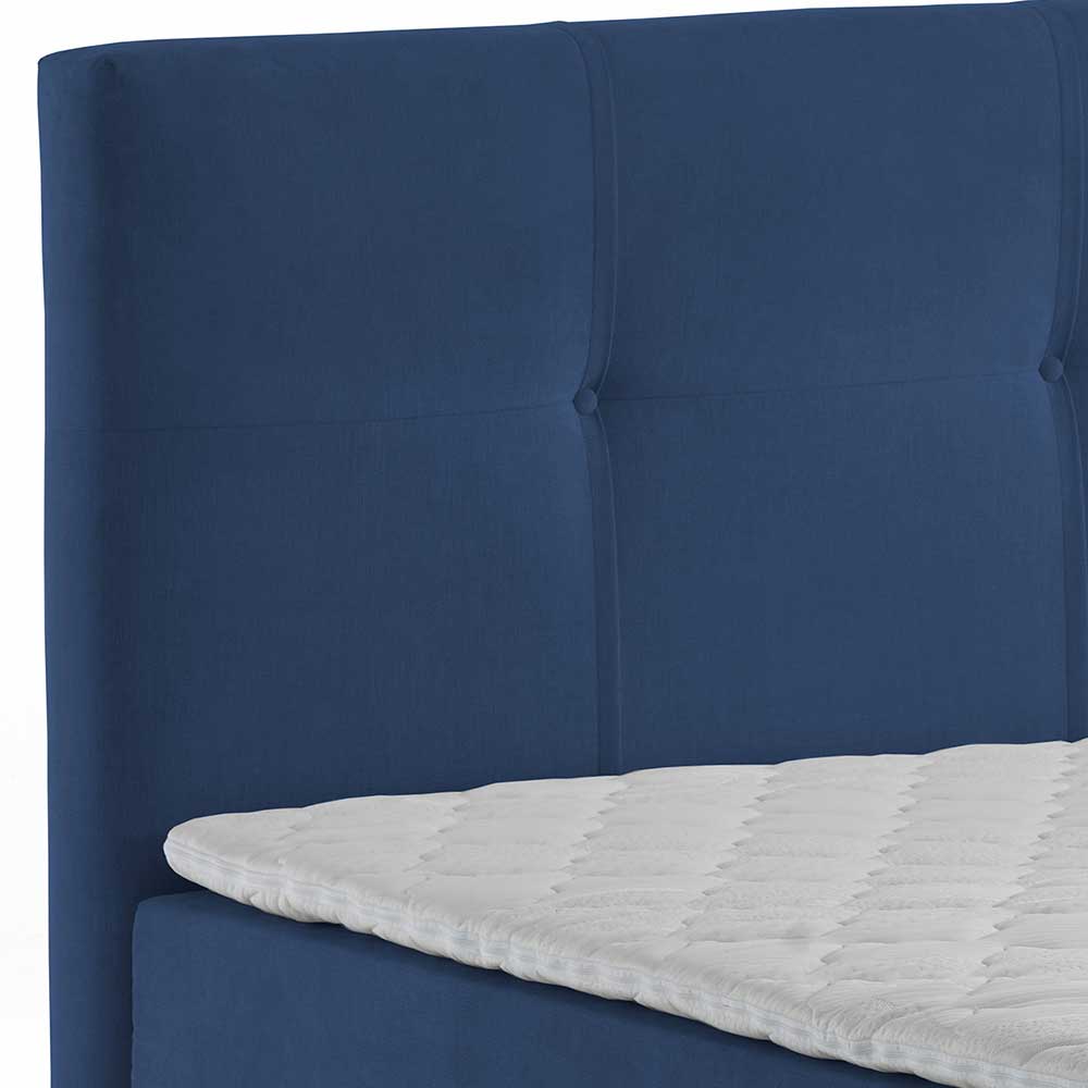 Blaues Stauraumbett mit 118cm hohem Kopfteil - Remilia