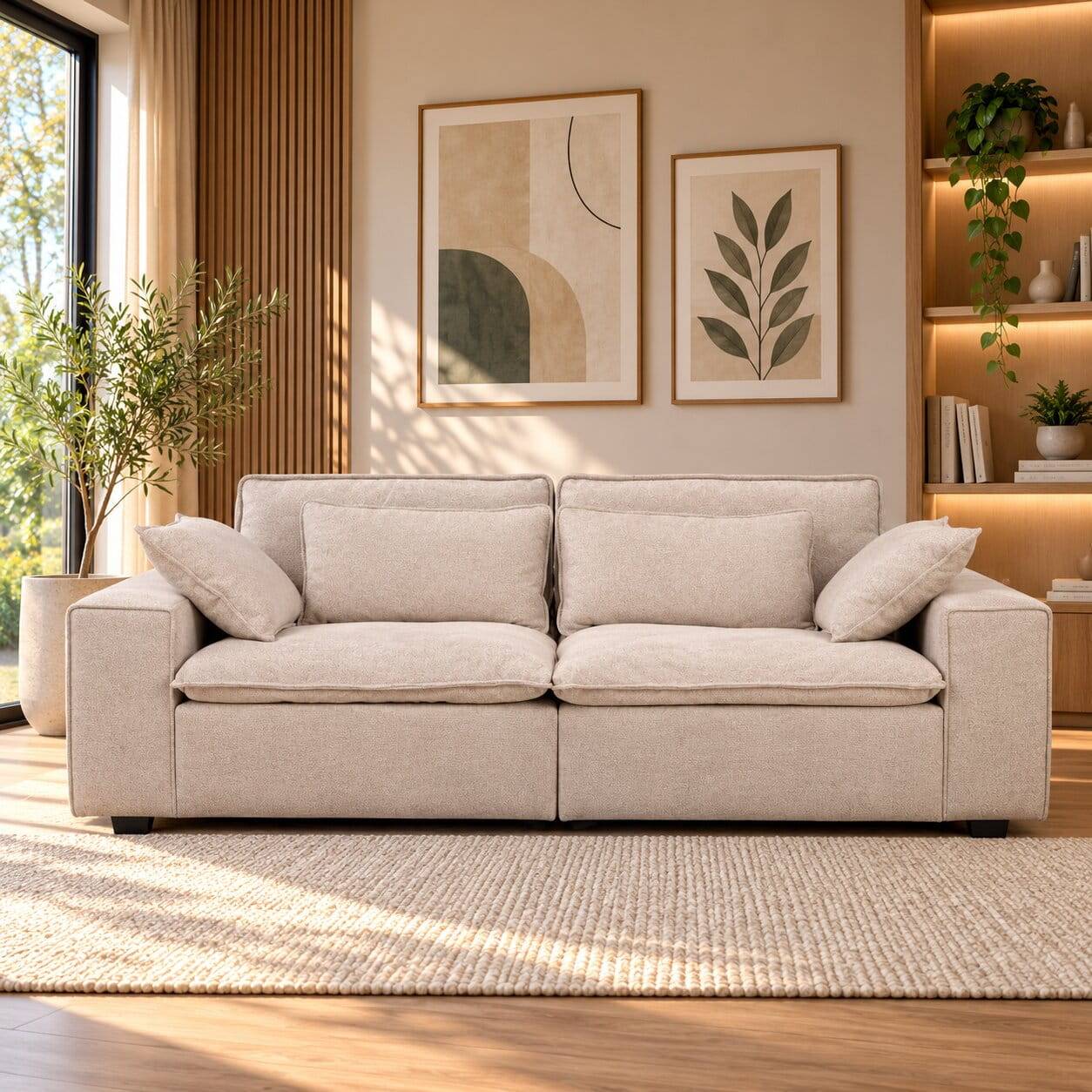Dreier Sofa in Beige Stoffbezug - Praia