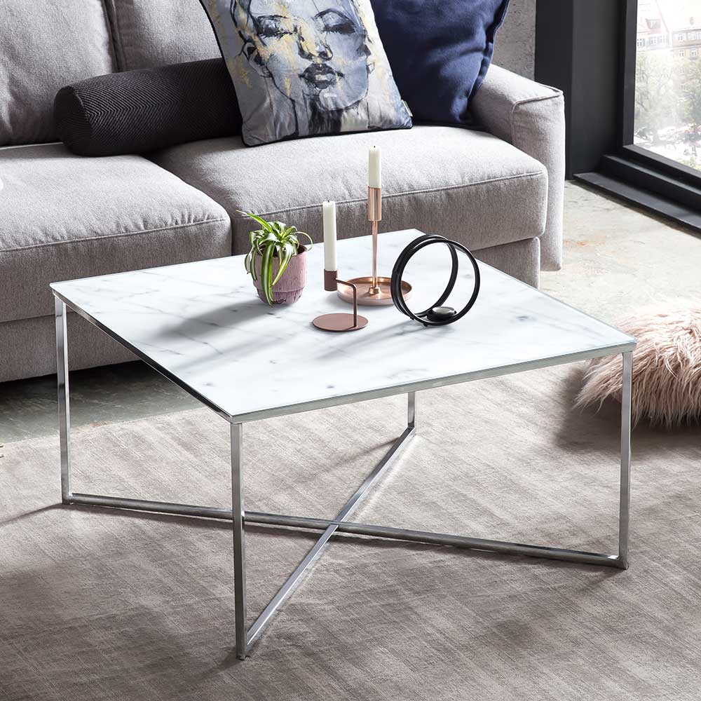 Edler Couchtisch in Marmor & Chrom - Vancerta