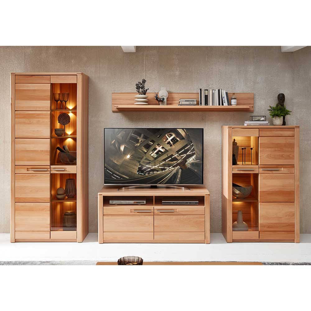 Wohnzimmer TV Anbauwand Möbelset - Amyonta (vierteilig)