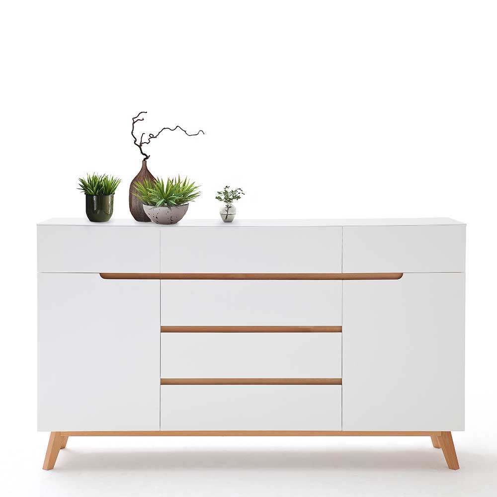 Retro Style Sideboard in Weiß & Eiche Aiola 169cm breit