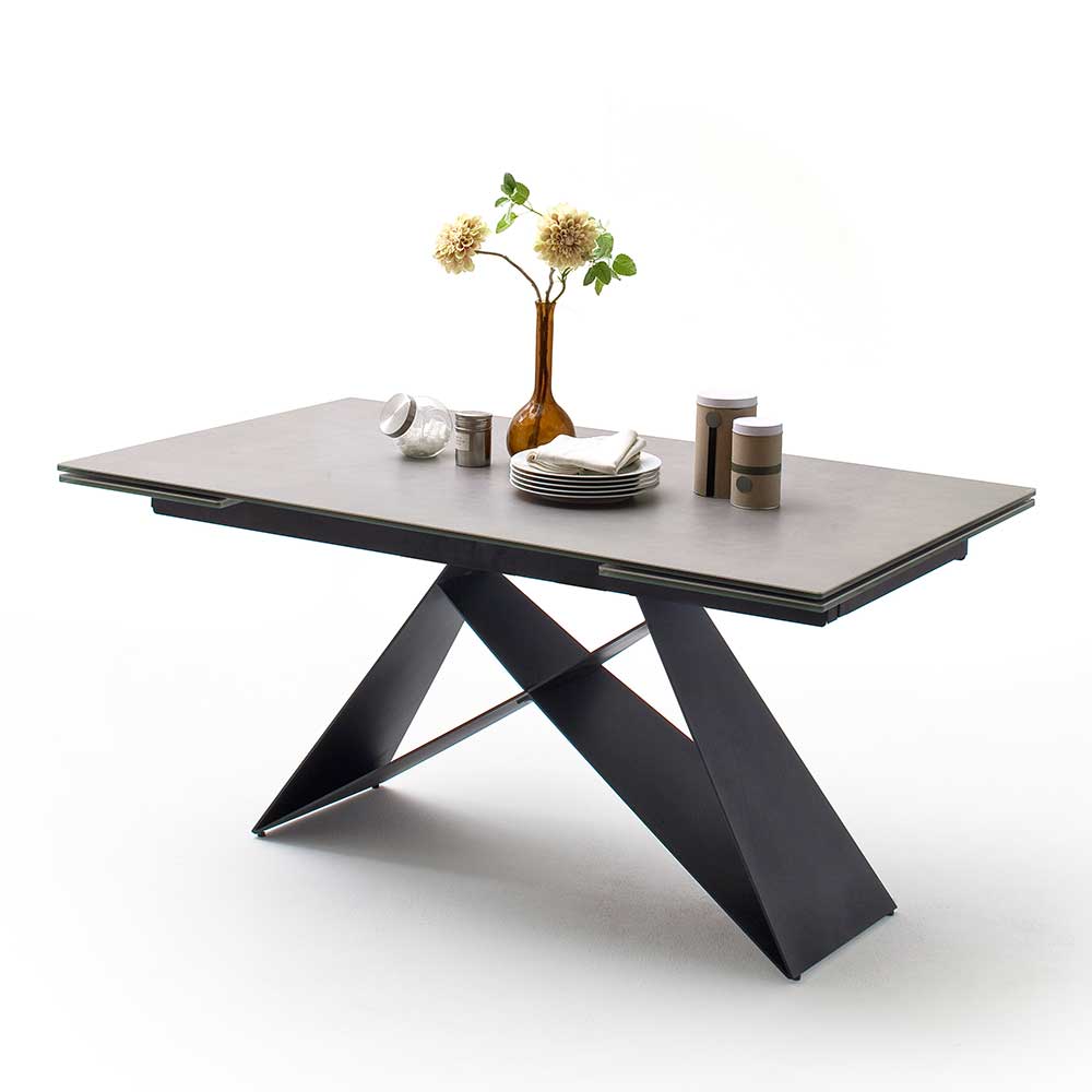 Design Ausziehtisch mit Platte Keramik Hellgrau - Ravia