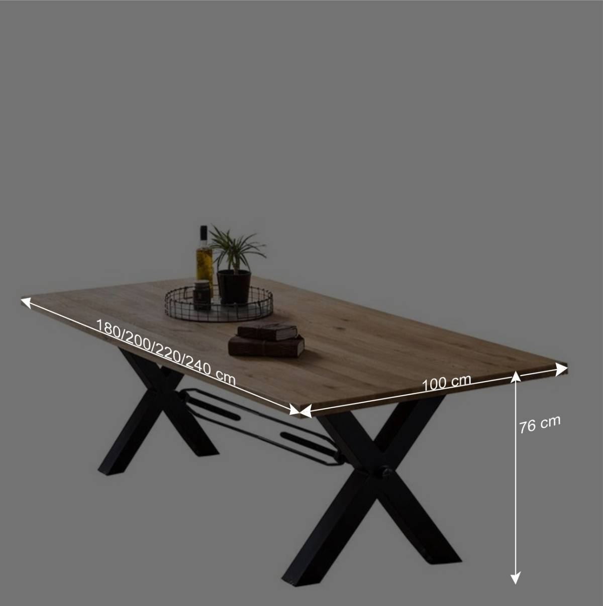 Naturkante Holztisch Wildeiche mit X Füßen - Ascolano