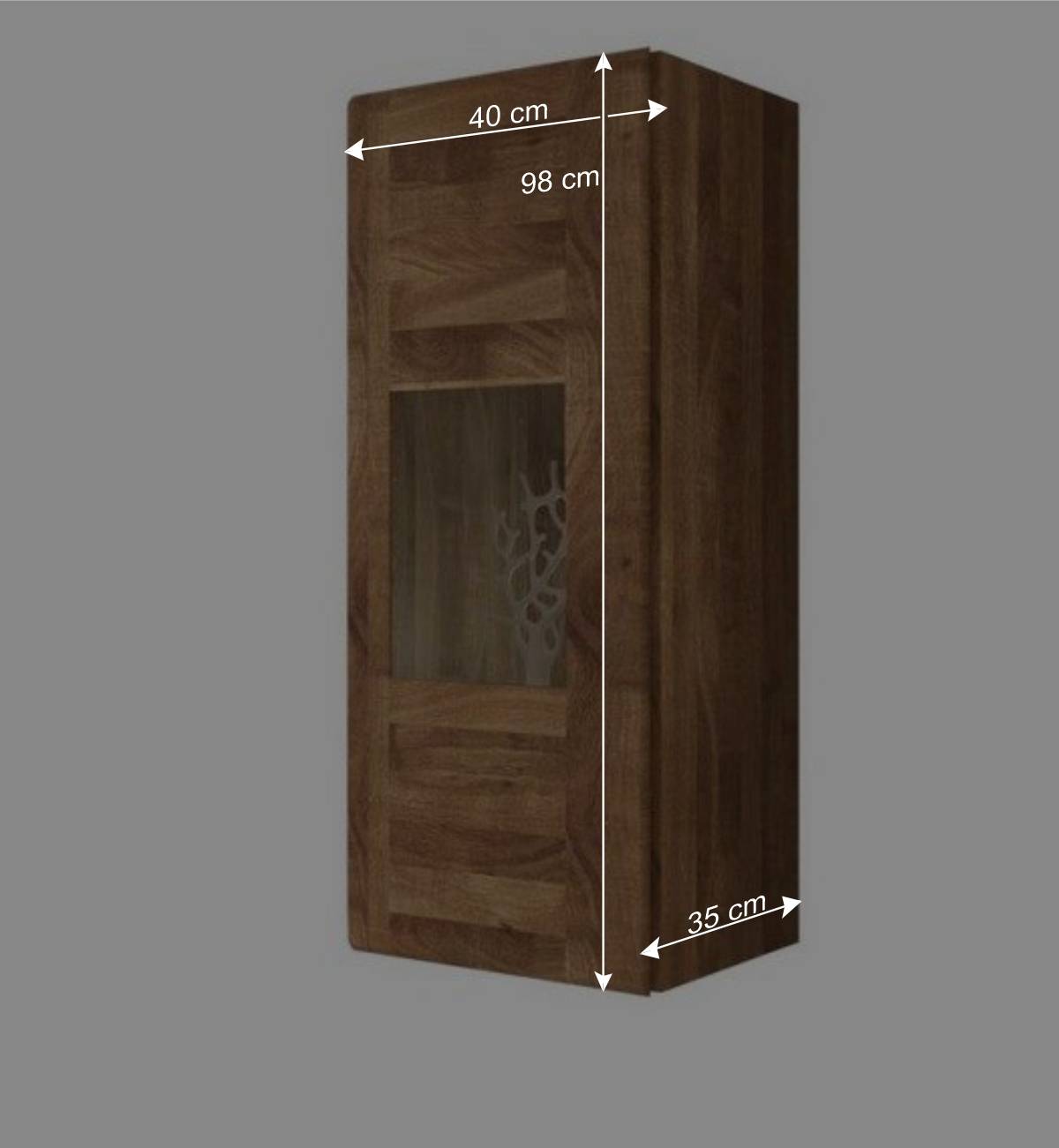 1 türiger Vitrine Vaskov aus Wildeiche Massivholz