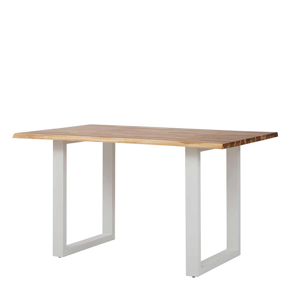 140x85 Akazie Holztisch mit weißem Bügelgestell - Ohson