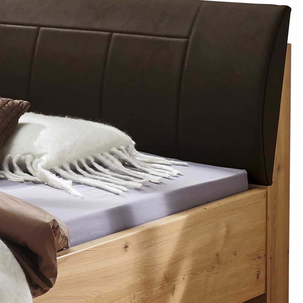 Bett in Eiche Bianco & Dunkelbraun - Vutonia