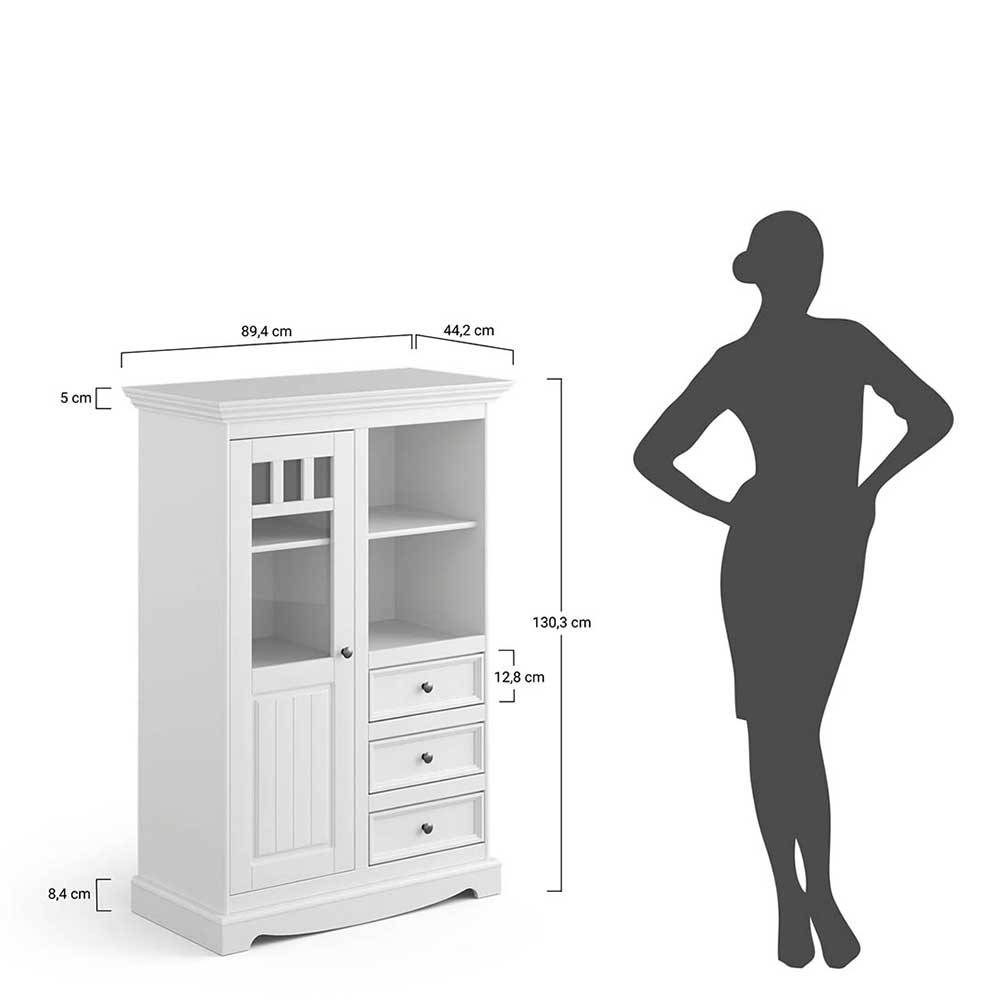 Landhaus Highboard in Weiß und Nussbaum Braun - Manipur