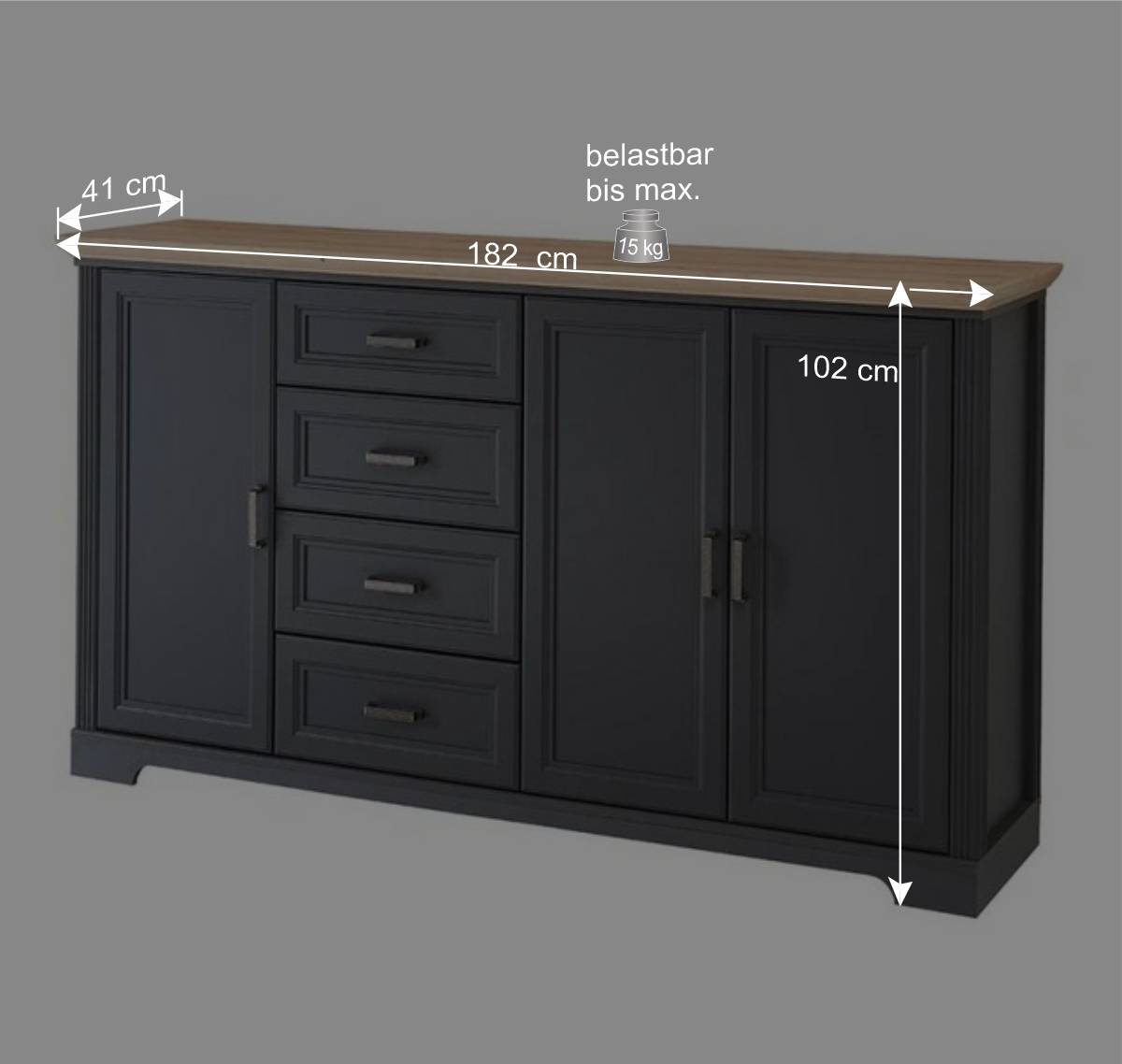 Hohes Sideboard in Dunkelgrau & Eiche - Joe