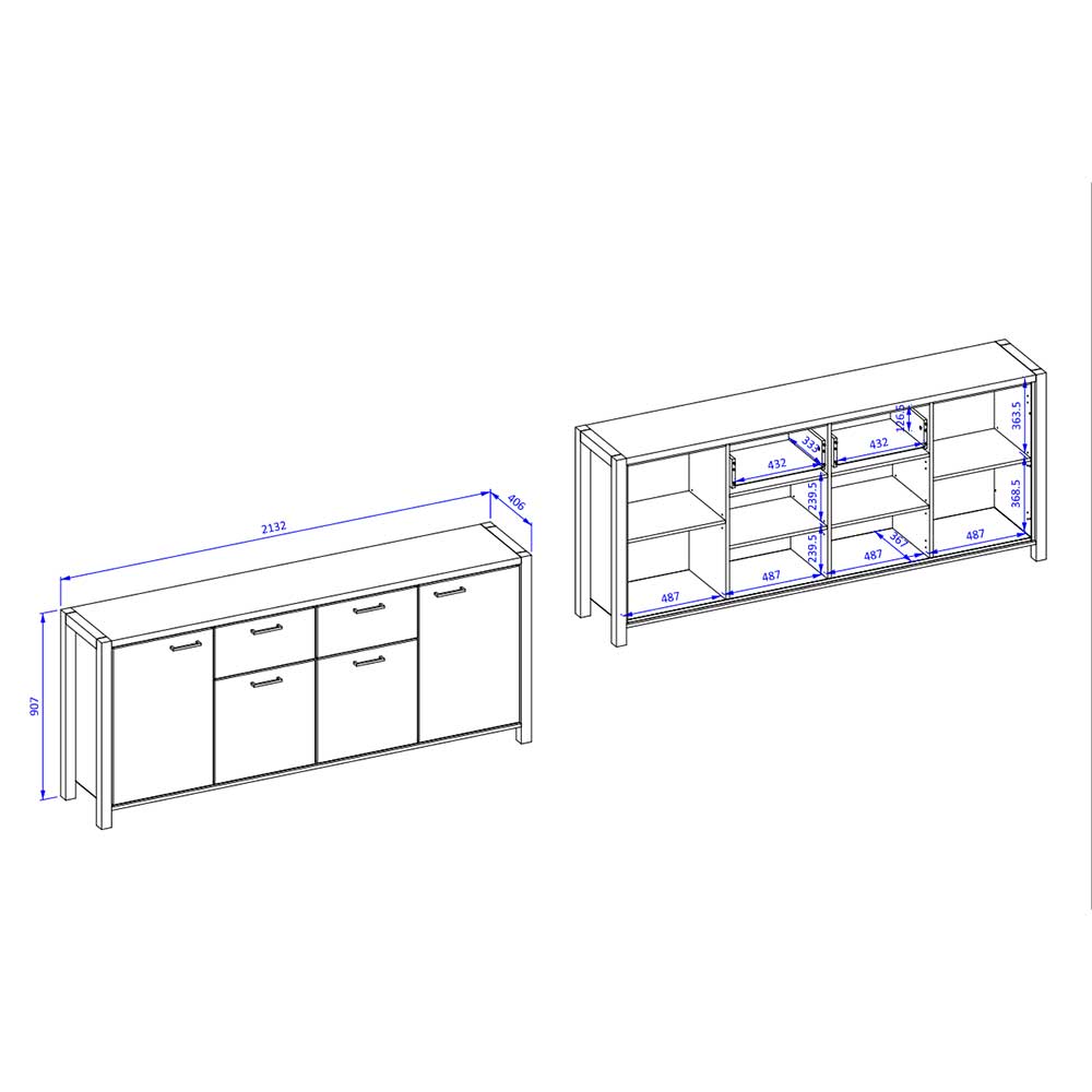 Industrial Sideboard in 213x91x41 cm - Zavorra