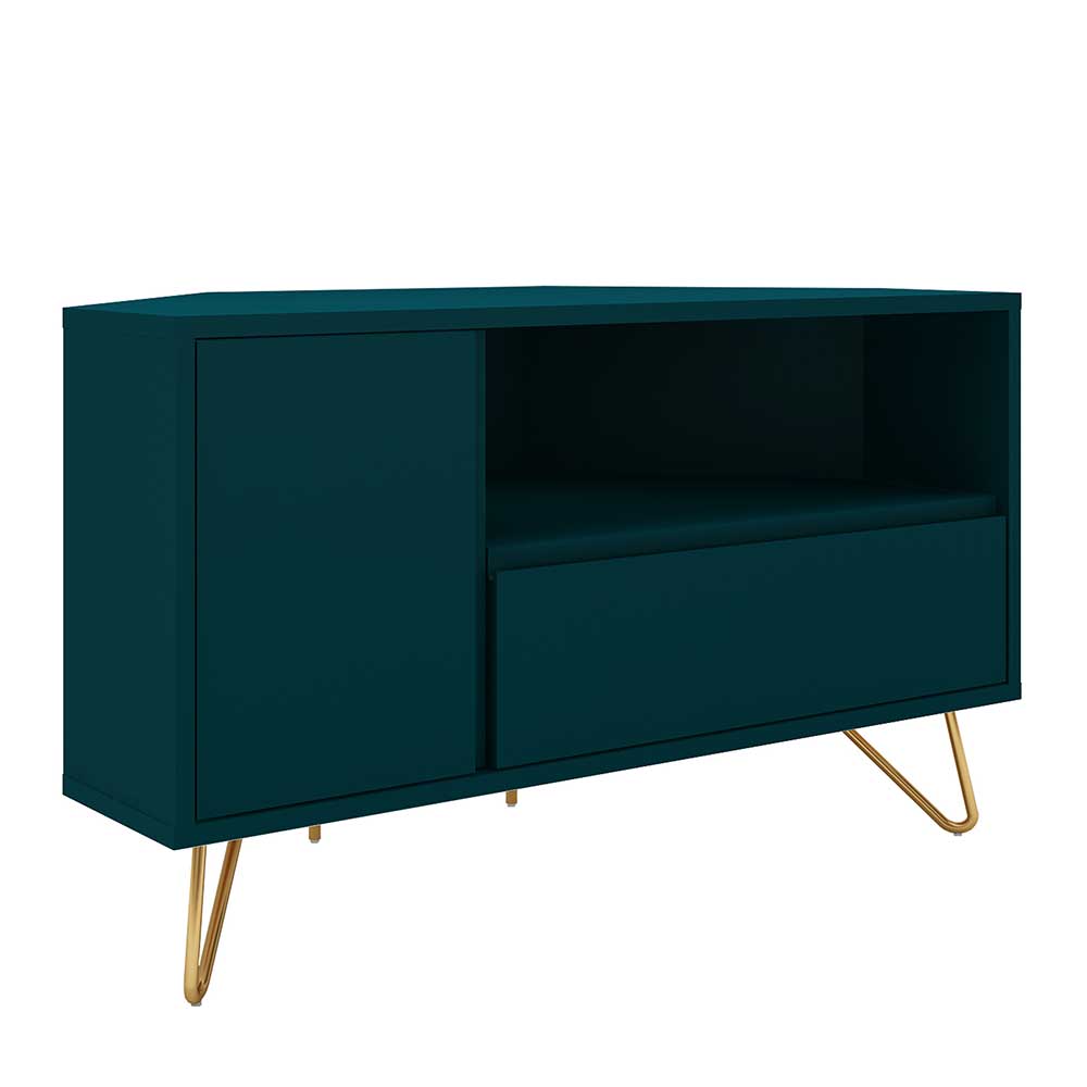 100x58x50 TV Eckschrank in Petrol & Gold - Cross
