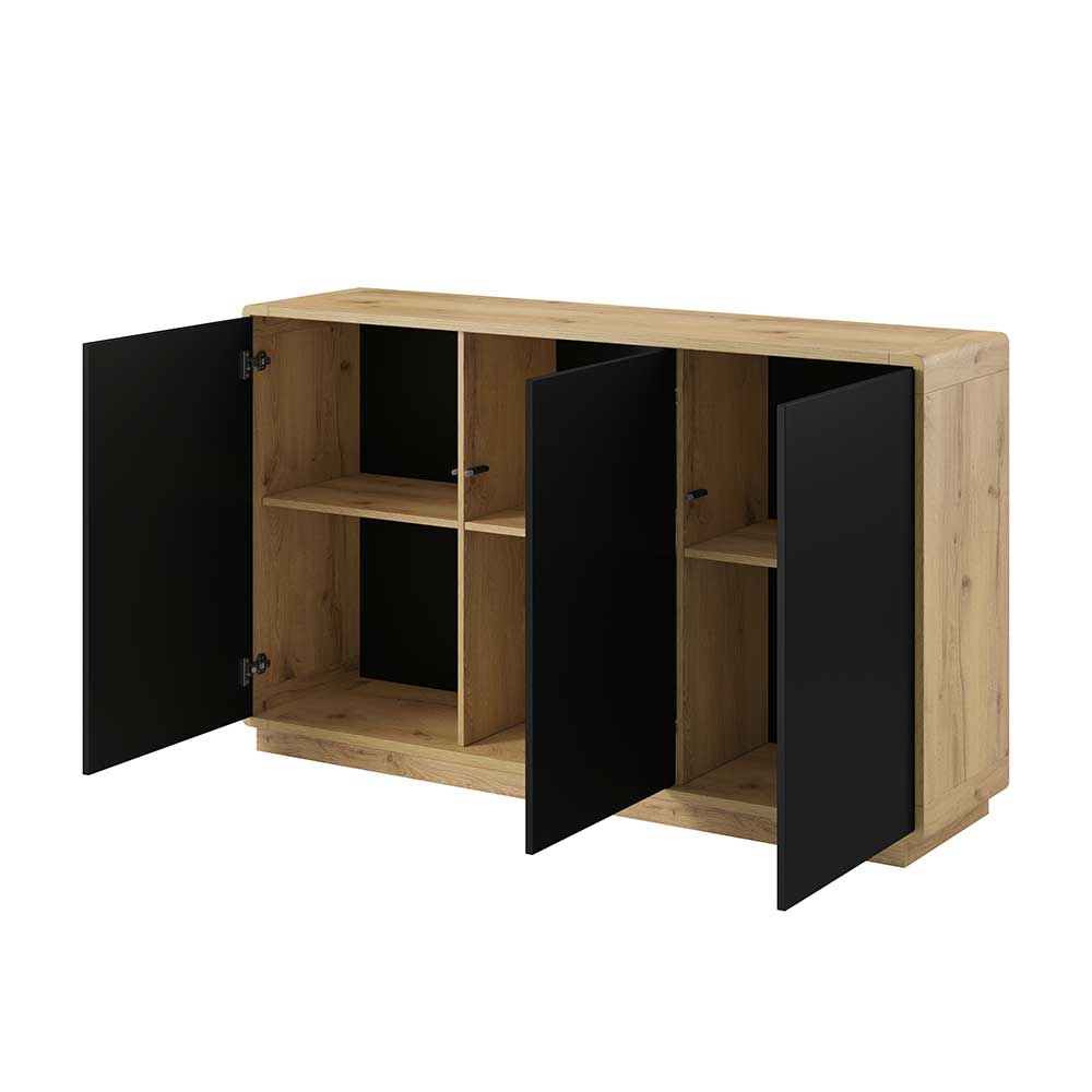 160x75x40 3-türiges Sideboard in Schwarz - Ilunas