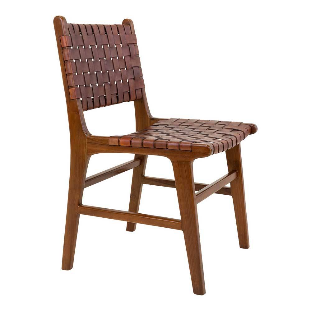 Designstühle aus braunem Leder Geflecht - Syolino (2er Set)