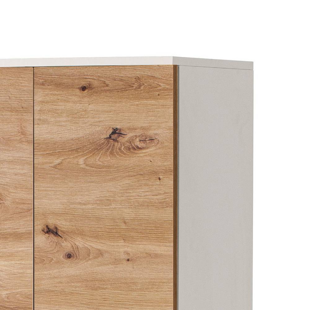 Hochschrank obere Ecke in Wildeiche Optik mit mattweißer Seitenwand und weißer Oberplatte – Tolucara