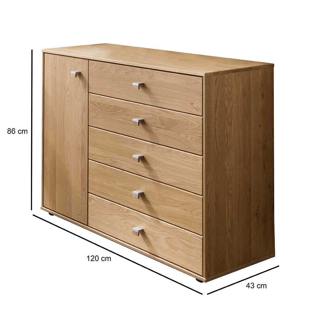 120cm Kombi Kommode aus Eiche Massivholz - Emdsiva