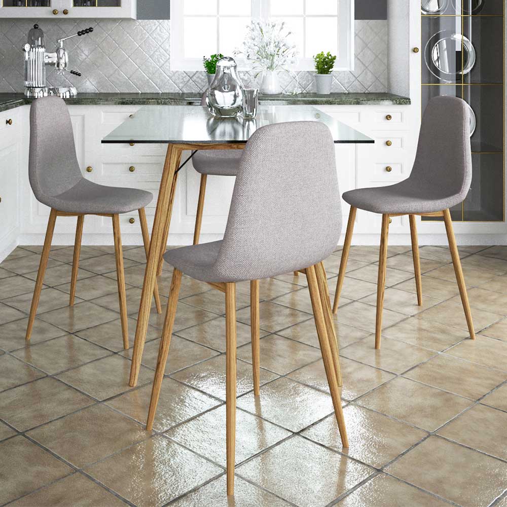 Esszimmer Schalenstühle in Hellgrau Stoff - Reus (4er Set)