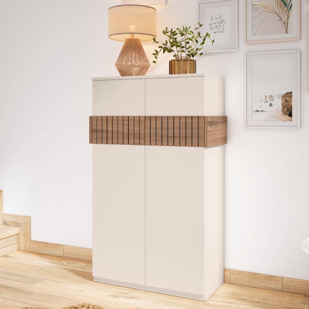 Schuhschrank in Weiß und Holzoptik Braun - Addara