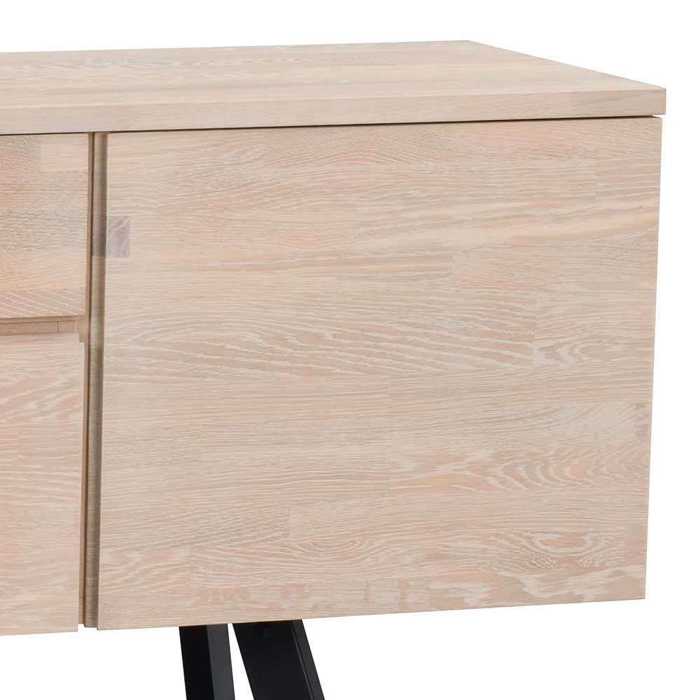 White Wash Sideboard aus Eiche massiv Pulva mit Stahl Schwarz