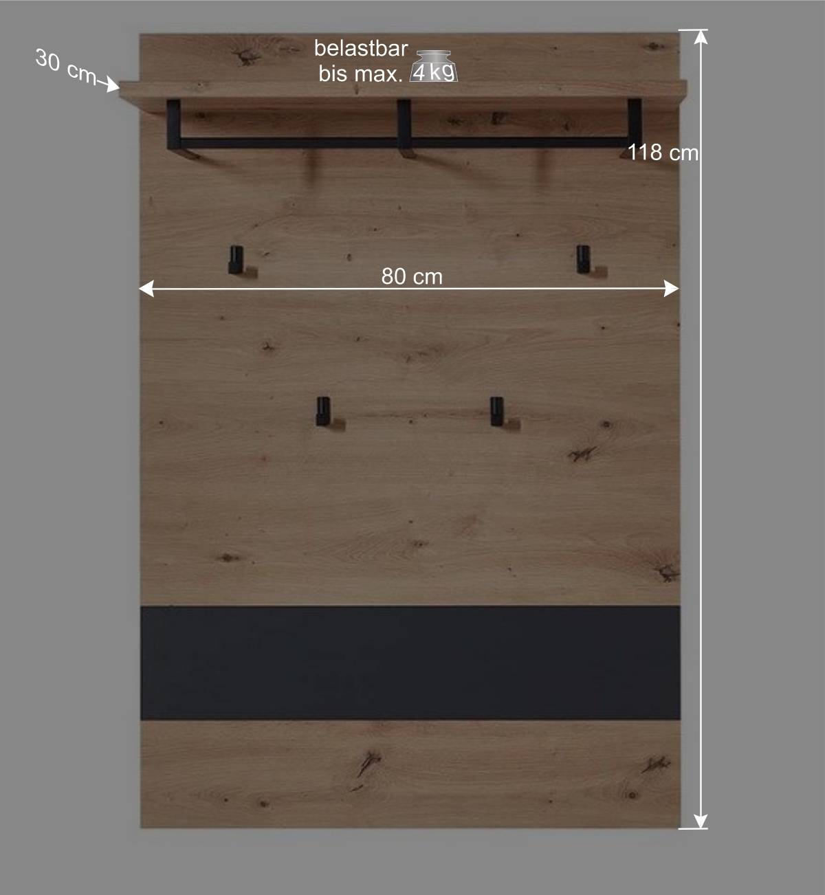 80x118x30 Paneel Garderobe in Wildeiche Optik - Kuetra