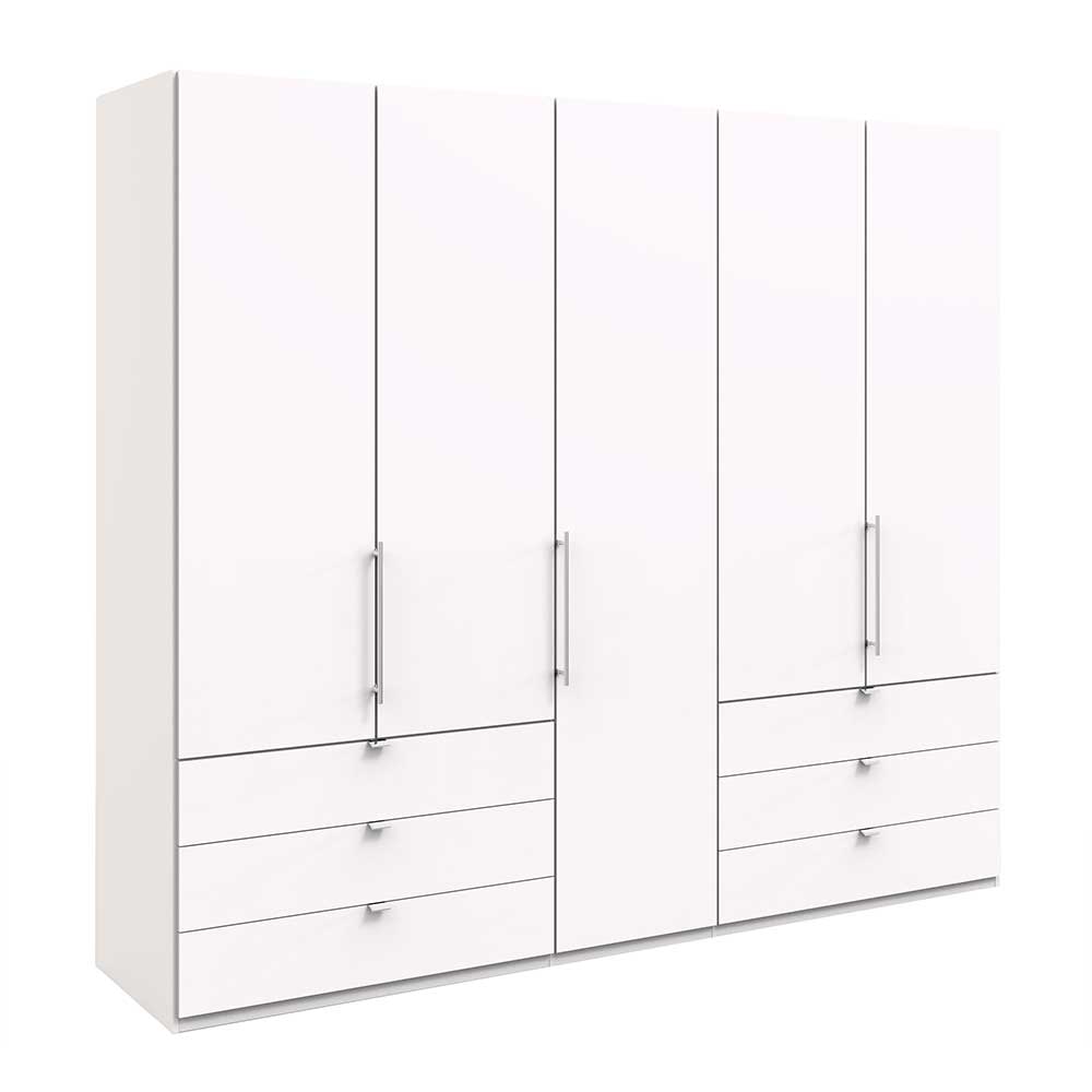 Weißer Kombi-Schlafzimmerschrank mit sechs breiten Schubkästen - Donpiave