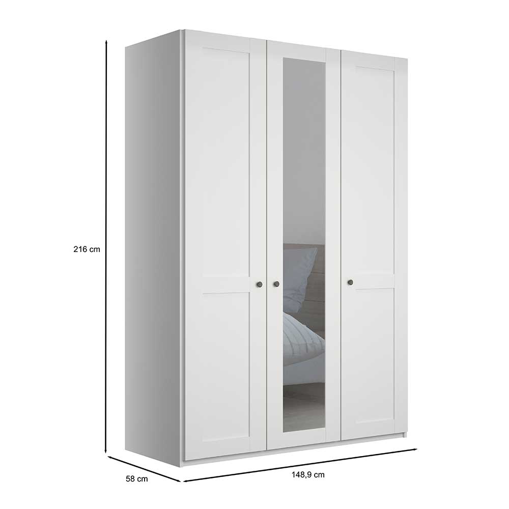 3-türiger Schlafzimmerschrank in Weiß mit Spiegel - Flinn