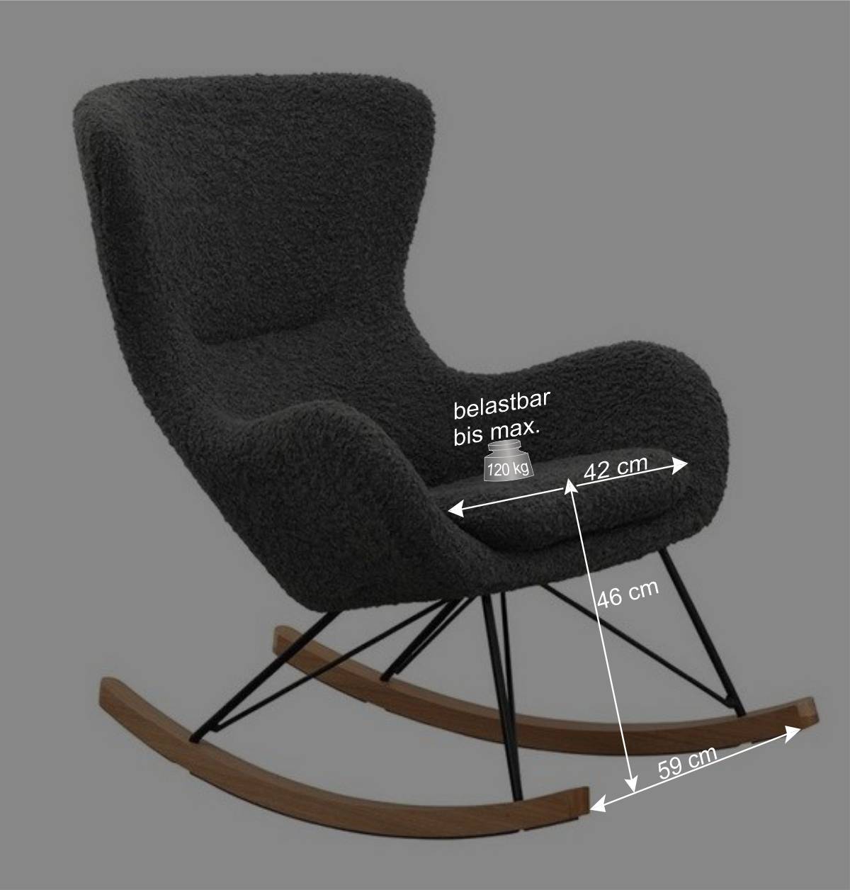 Dunkelgrauer Webplüsch Schaukelstuhl modern - Fronco
