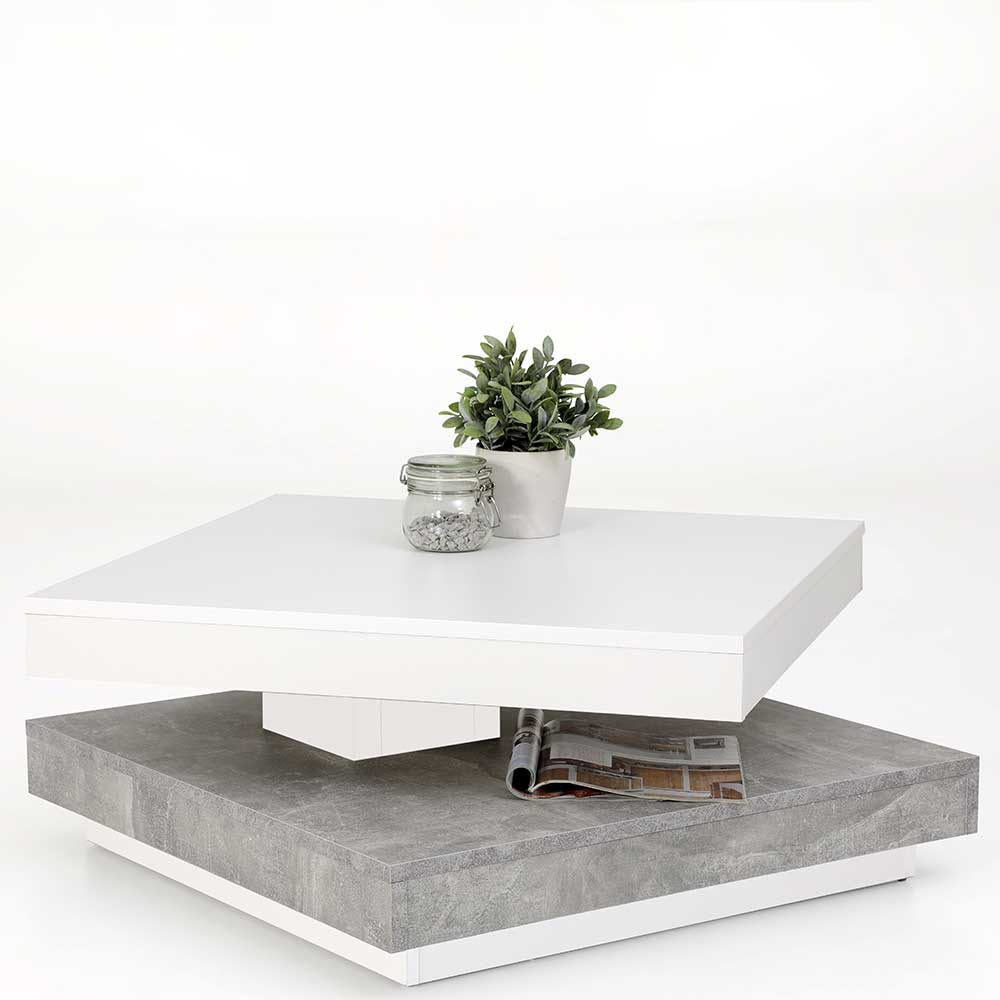 67x67 cm Couchtisch in Weiß & Betonoptik - Beliawa