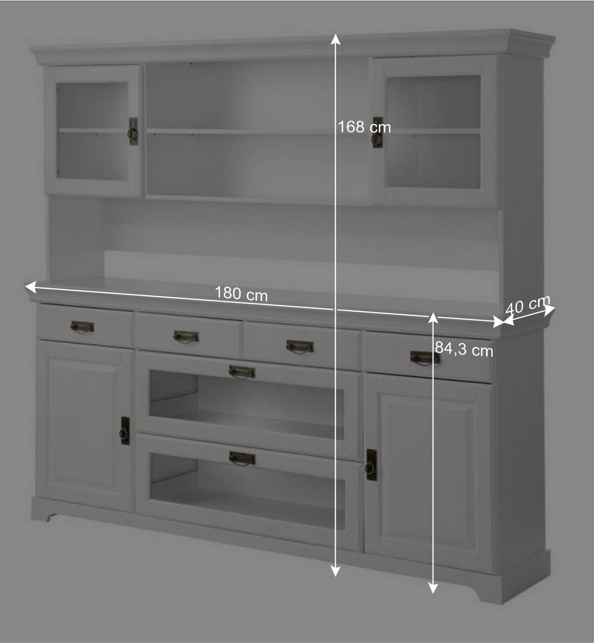 180x168x40 Großer Buffetschrank in Weiß - Akbelev
