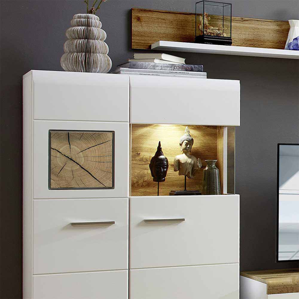 Wohnzimmer Schrankwand Lisepio mit Beleuchtung (fünfteilig)