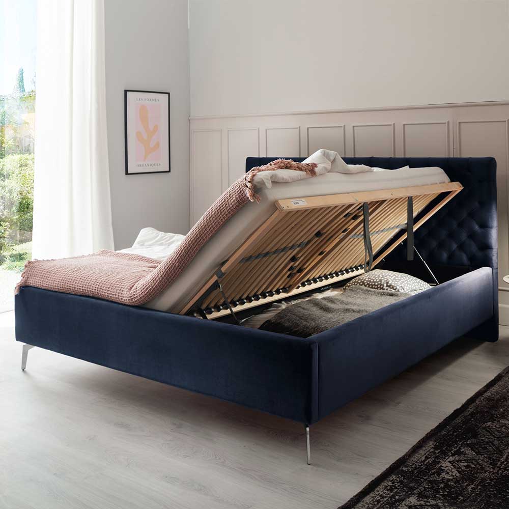 Chesterfield Polsterbett in Dunkelblau Samt - Ninian