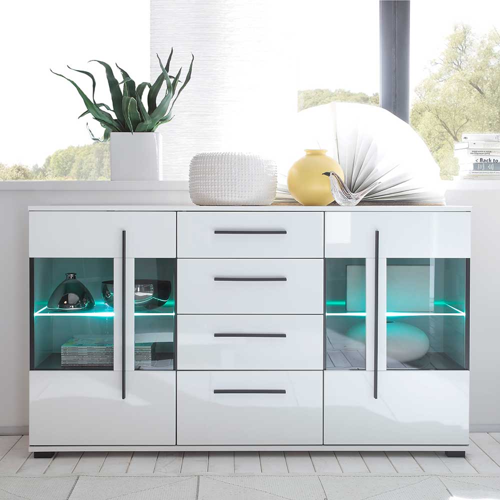 Design Sideboard Nennja in Weiß Hochglanz Glas