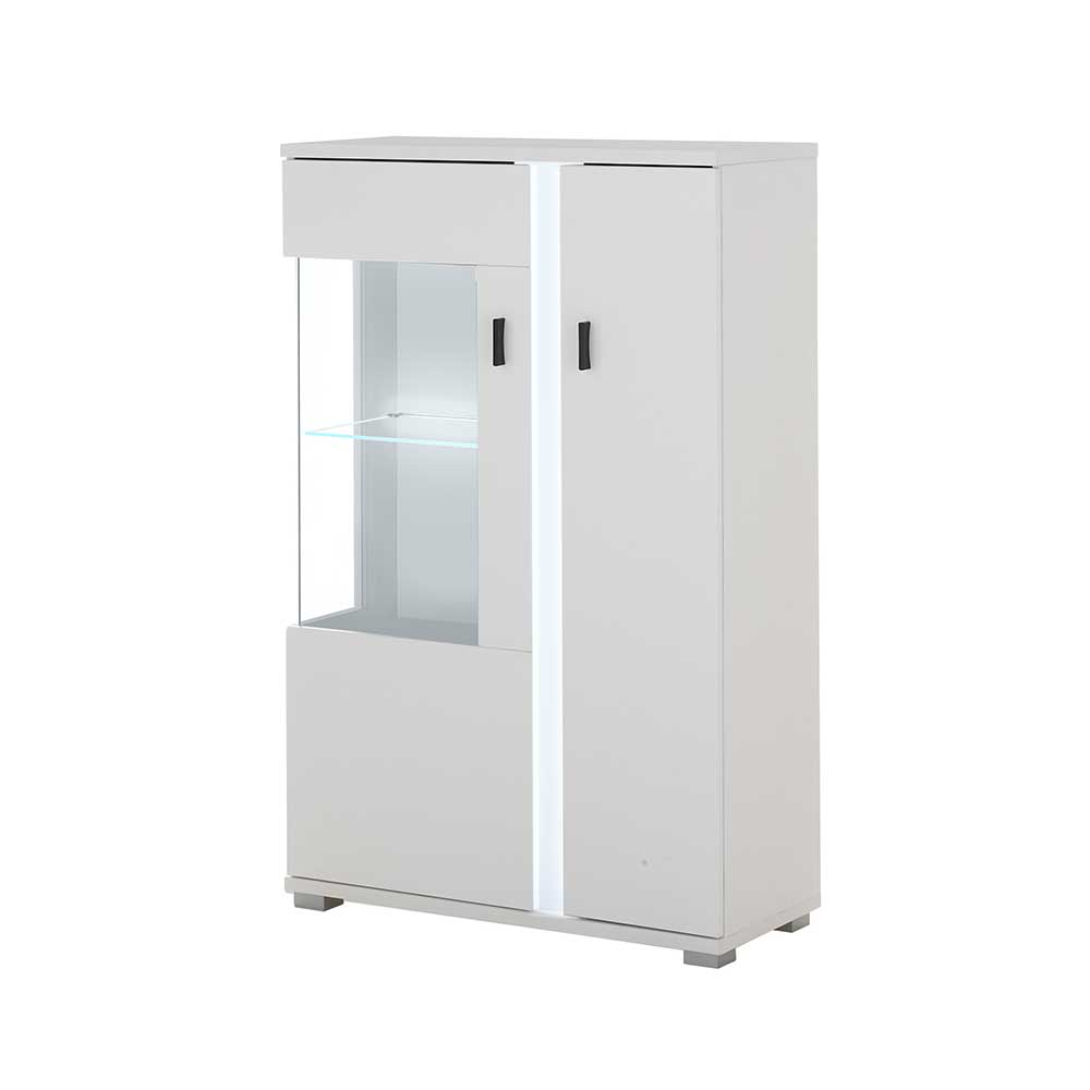 Weißes Highboard mit Glaseinsatz und LED Beleuchtung - Tirol