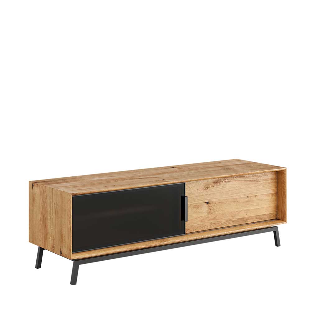 TV Board mit Schiebetüren aus getöntem Glas & Eiche - Fabiella