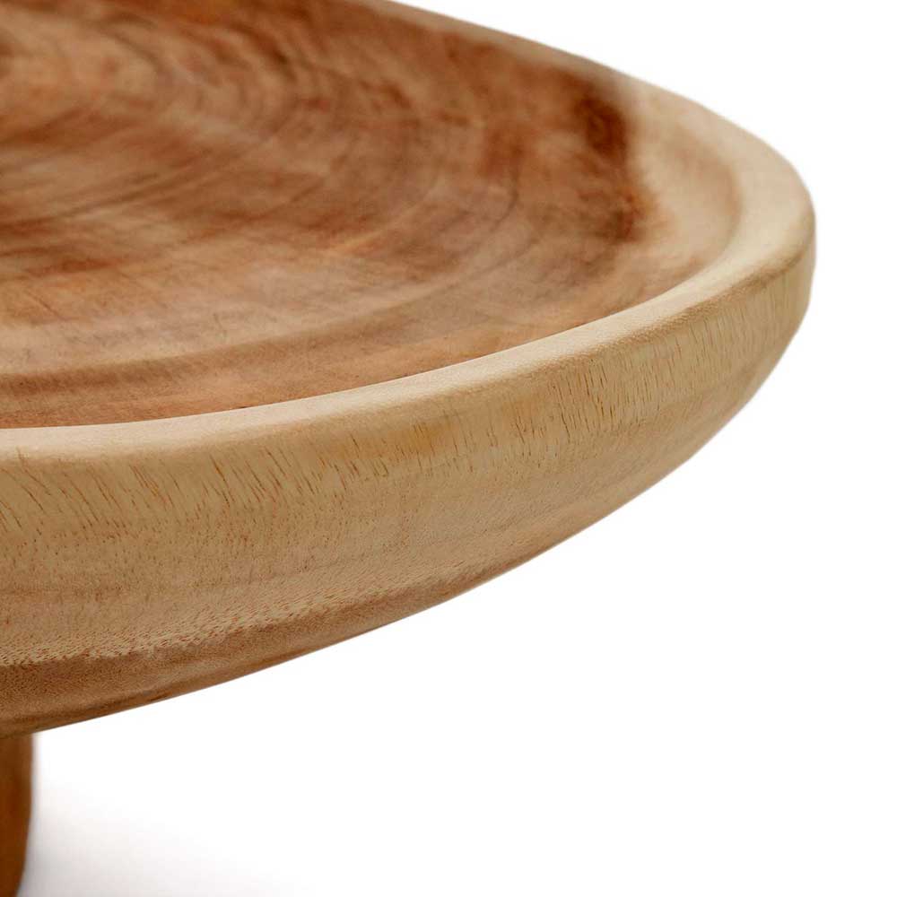 Geschwungene Kante des Mungur Massivholz Couchtisches mit feiner Holzmaserung – Stanza