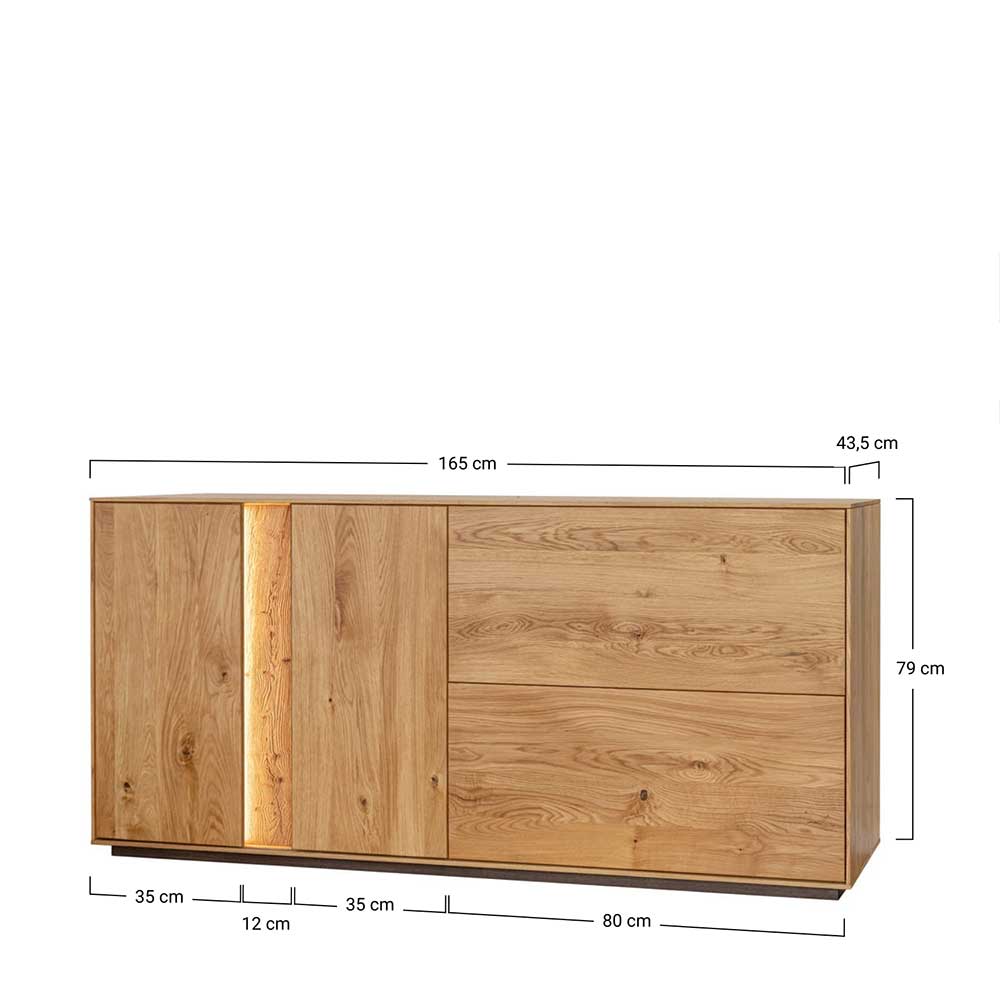 Wildeiche Sideboard Abmessungen mit zwei Türen, Klappen und drei Schubladen – Cocondar