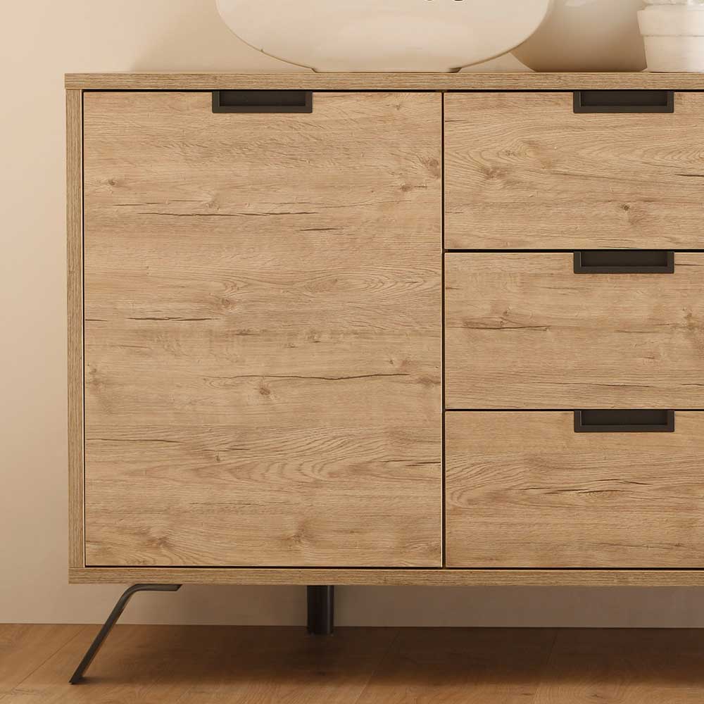 Design Sideboard in Eiche Holzoptik mit drei Schubladen und einer Tür – Rodonda