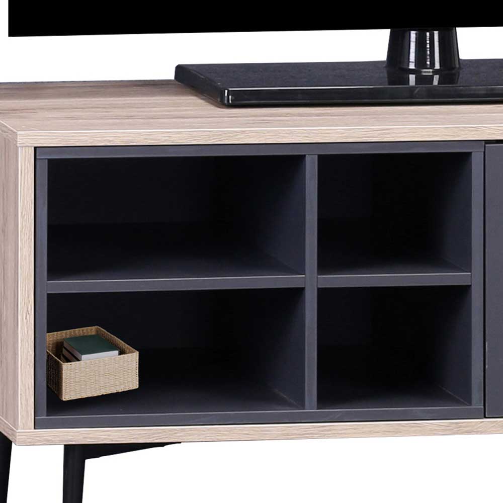 Vier offene Staufächer des TV Boards in dunkler Farbe für Receiver und Konsolen – Travolda