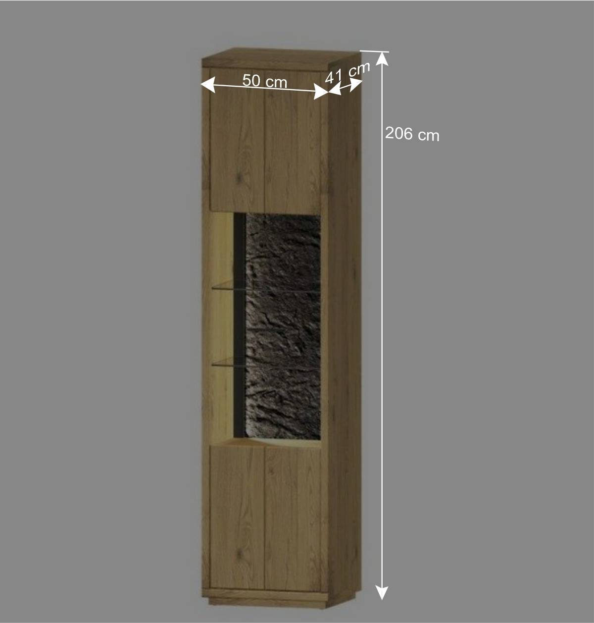 Vitrinenschrank aus Wildeiche Massivholz - Friburgo