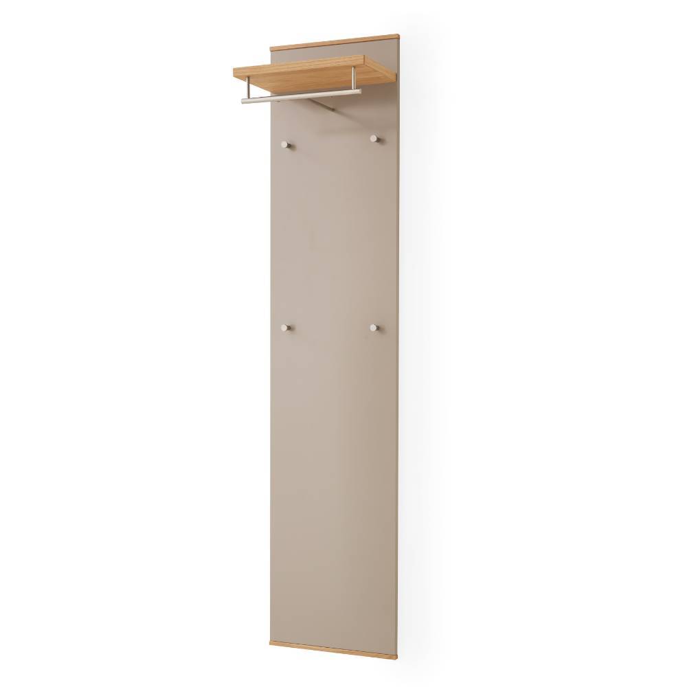 Schmale Hängegarderobe in Taupe und Eiche Bianco - Barcelos