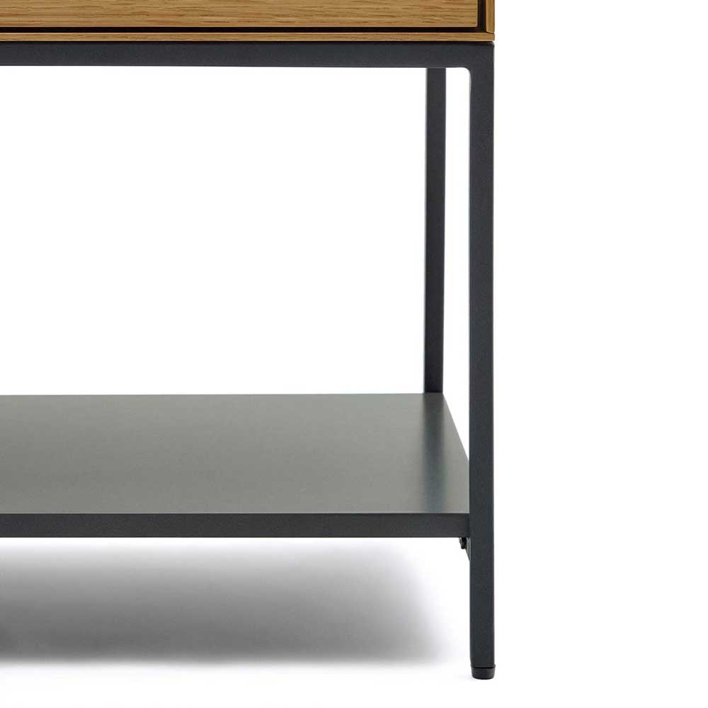Anthrazitfarbene untere Ablage des Sideboards mit schwarzem filigranem Metallfuß – Utperio