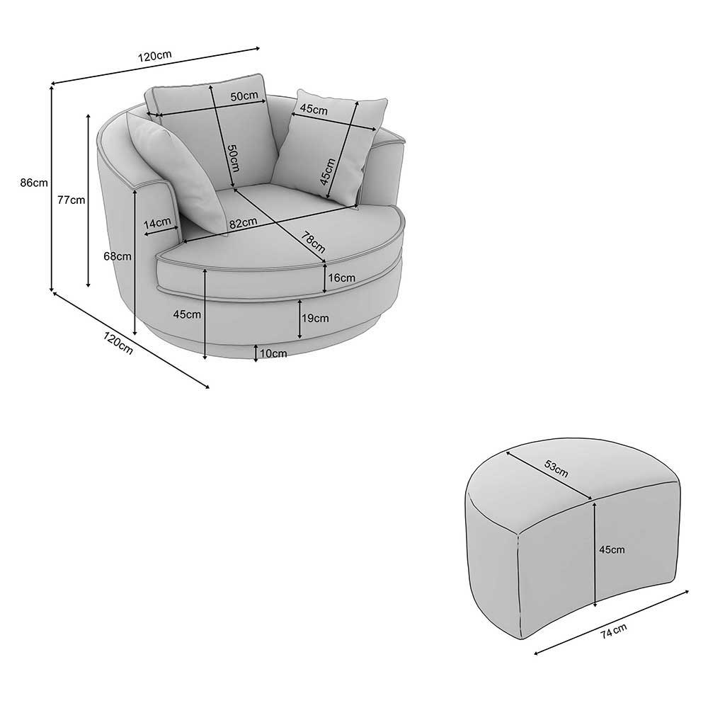 XL Drehsessel mit Hocker Set - Iliana (zweiteilig)