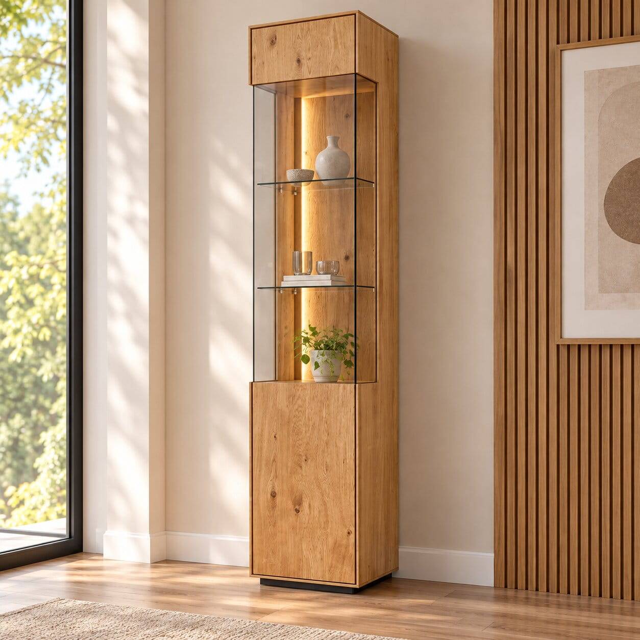 Schlanke Vitrine mit LED Beleuchtung - Cocondar